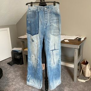 Double RL light washed jeans w/ distressing and back buckle
